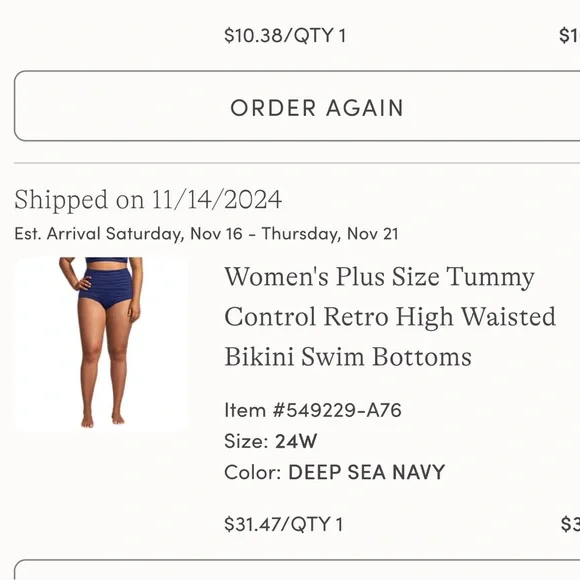 Land’s End Tummy Control High Waisted Retro Bikini Seim Bottoms Deep Sea Navy 3X - Picture 9 of 9